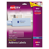 Avery Matte Clear Easy Peel Mailing Labels w/ Sure Feed Technology, Inkjet Printers, 1.33 x 4, Clear, 14/Sheet, 25 Sheets/Pack (8662)
