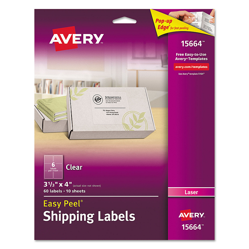 Avery Matte Clear Easy Peel Mailing Labels w/ Sure Feed Technology, Laser Printers, 3.33 x 4, Clear, 6/Sheet, 10 Sheets/Pack (15664)