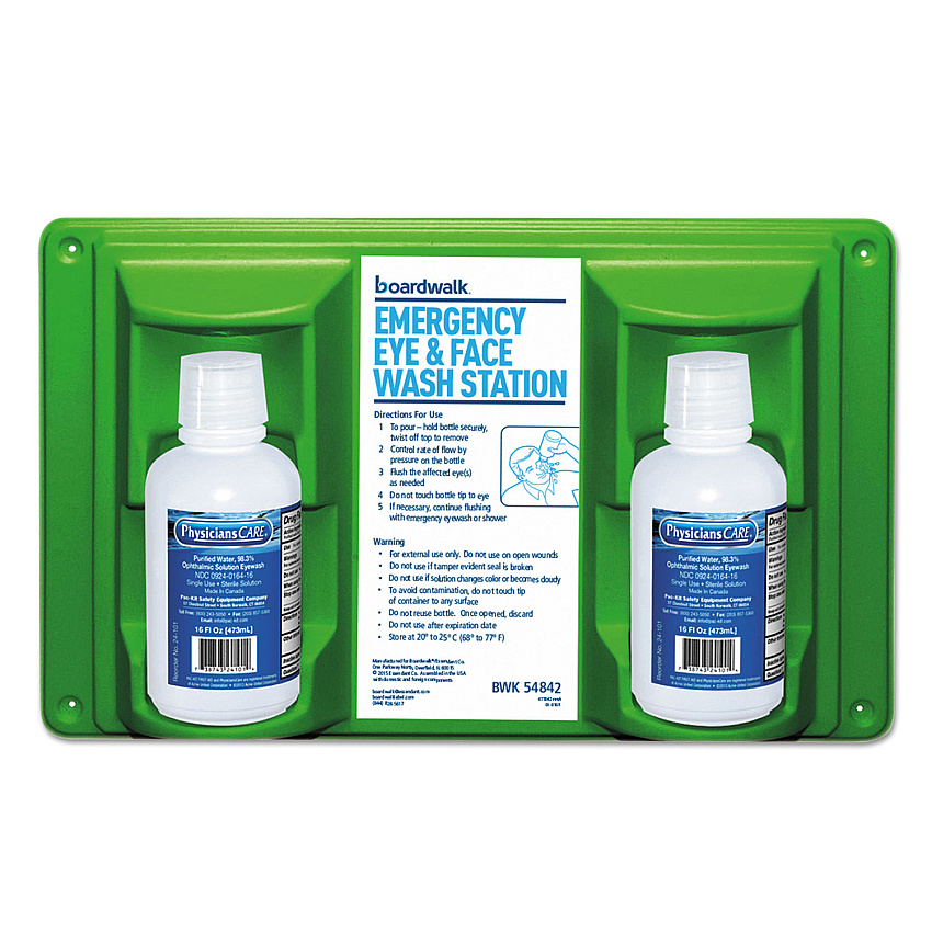 Boardwalk&reg; Emergency Eyewash Station, 16 oz Bottle, 2 Bottles/Station (BWK54842)