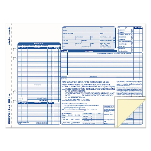 TOPS Auto Repair Four-Part Order Form, Four-Part Carbonless, 11 x 8.5, 50 Forms Total (3869)