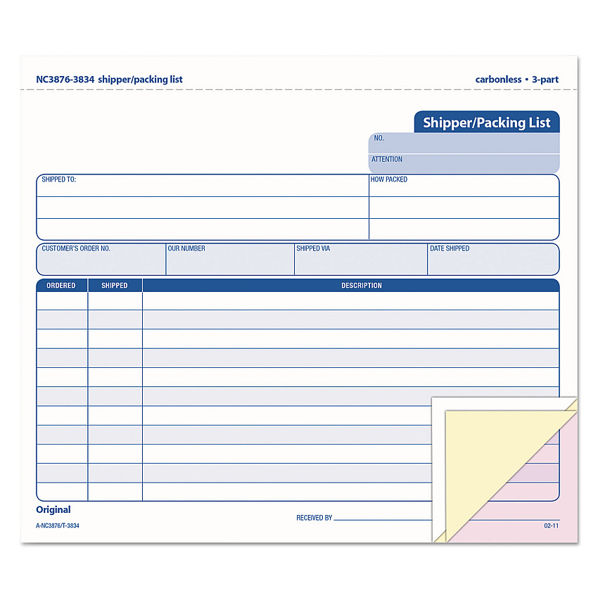TOPS Triplicate Snap-Off Shipper/Packing List, Three-Part Carbonless, 8.5 x 7, 50 Forms Total (3834)