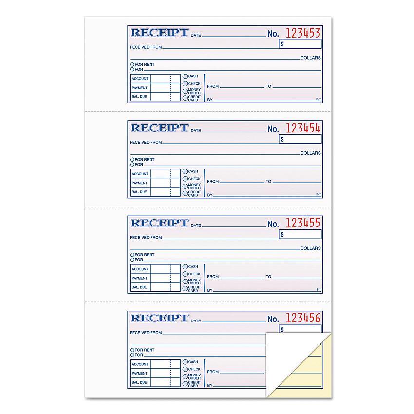 TOPS Money and Rent Receipt Books, Account + Payment Sections, Two-Part Carbonless, 7.13 x 2.75, 4 Forms/Sheet, 400 Forms Total (46816)