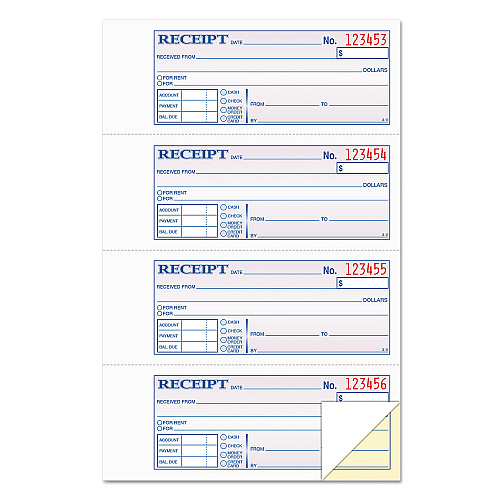 TOPS Money and Rent Receipt Books, Account + Payment Sections, Two-Part Carbonless, 7.13 x 2.75, 4 Forms/Sheet, 200 Forms Total (46806)