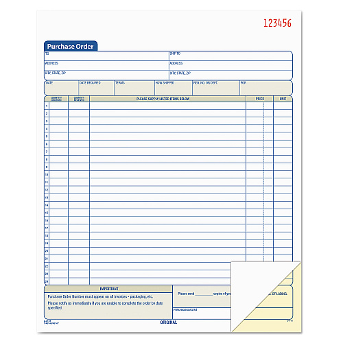TOPS Purchase Order Book, 22 Lines, Two-Part Carbonless, 8.38 x 10.19, 50 Forms Total (46146)