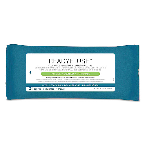 Medline ReadyFlush Biodegradable Flushable Wipes, 1-Ply, 8 x 12, White, 24/Pack, 24 Packs/Carton (MSC263810CT)