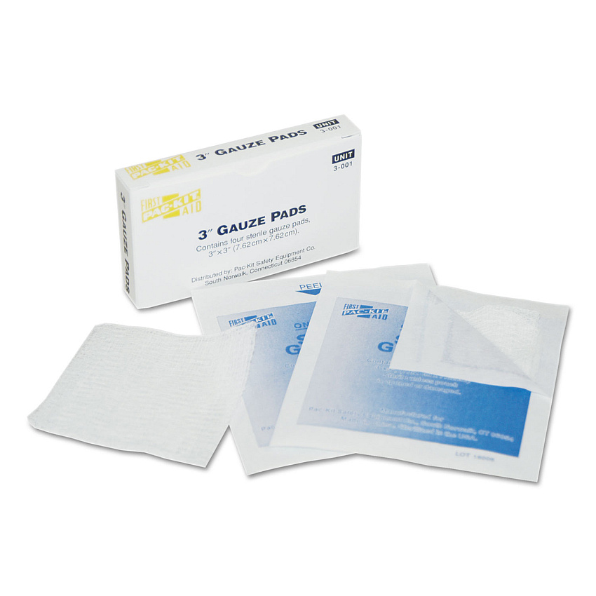 First Aid Only Gauze Pads, Sterile, 3 x 3, 4/Box (3001)