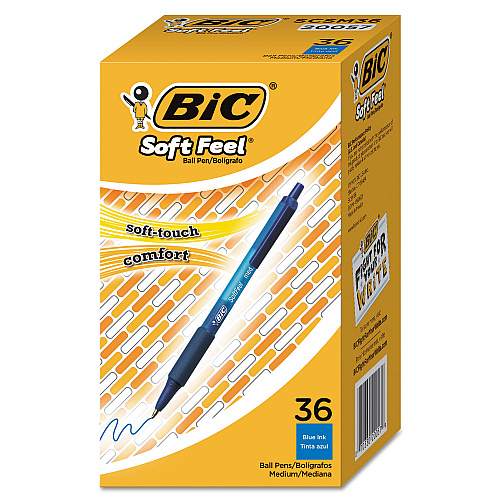 BIC Soft Feel Ballpoint Pen Value Pack, Retractable, Medium 1 mm, Blue Ink, Blue Barrel, 36/Pack (SCSM361BE)