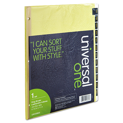 Universal Deluxe Preprinted Simulated Leather Tab Dividers with Gold Printing, 12-Tab, Jan. to Dec., 11 x 8.5, Buff, 1 Set (UNV20823)