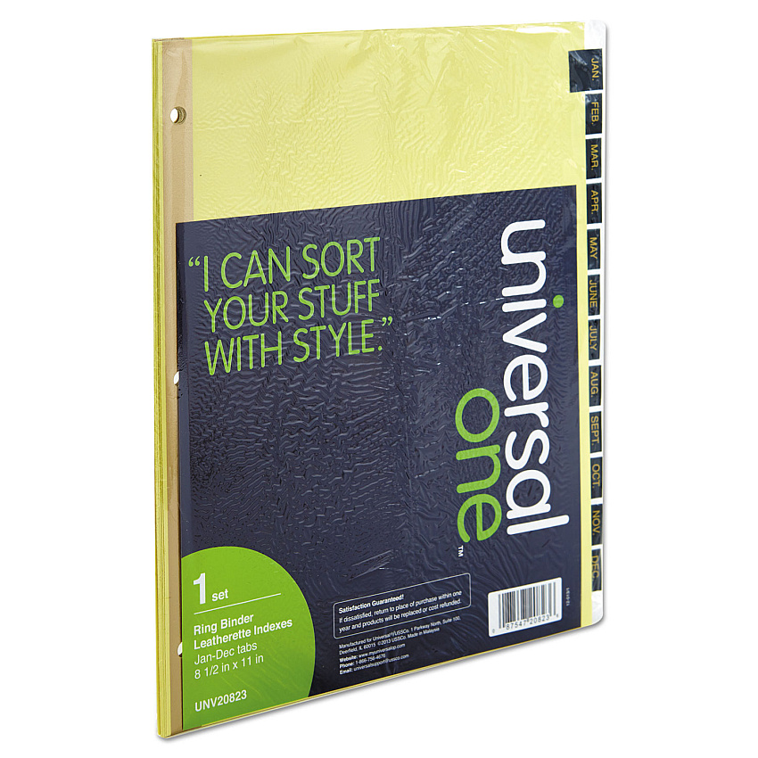 Universal Deluxe Preprinted Simulated Leather Tab Dividers with Gold Printing, 12-Tab, Jan. to Dec., 11 x 8.5, Buff, 1 Set (UNV20823)