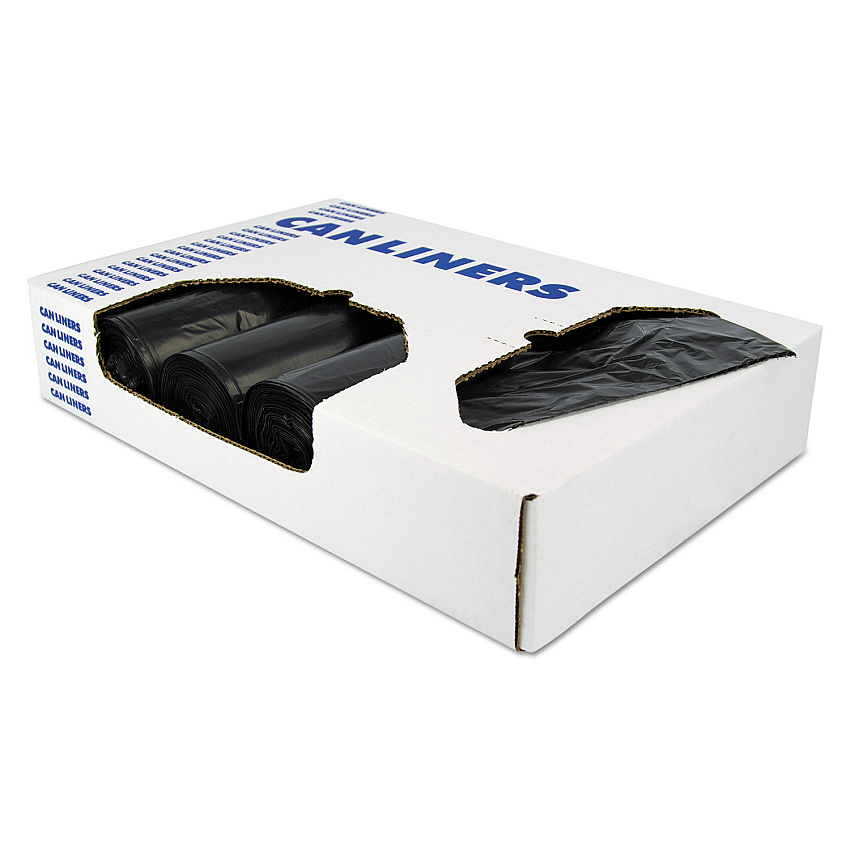 Heritage X-Liner Reprocessed Liners, 60 gal, 1.7 mil, 38" x 58", Black, Flat Pack, 100/Carton (X7658WKR01)