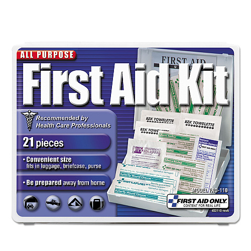 First Aid Only All-Purpose First Aid Kit, 21 Pieces, 4.75 x 3, Plastic Case (110)