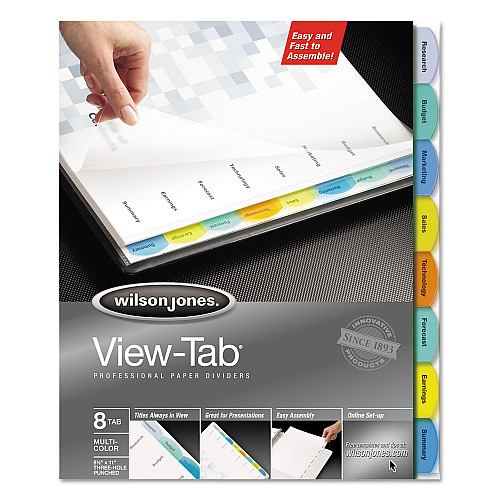 Wilson Jones View-Tab Paper Index Dividers, 8-Tab, 11 x 8.5, White, 1 Set (55965)