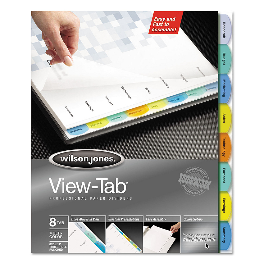 Wilson Jones View-Tab Paper Index Dividers, 8-Tab, 11 x 8.5, White, 1 Set (55965)