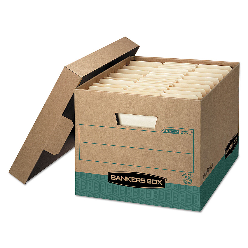 Bankers Box R-KIVE Heavy-Duty Storage Boxes, Letter/Legal Files, 12.75" x 16.5" x 10.38", Kraft/Green, 12/Carton (12775)