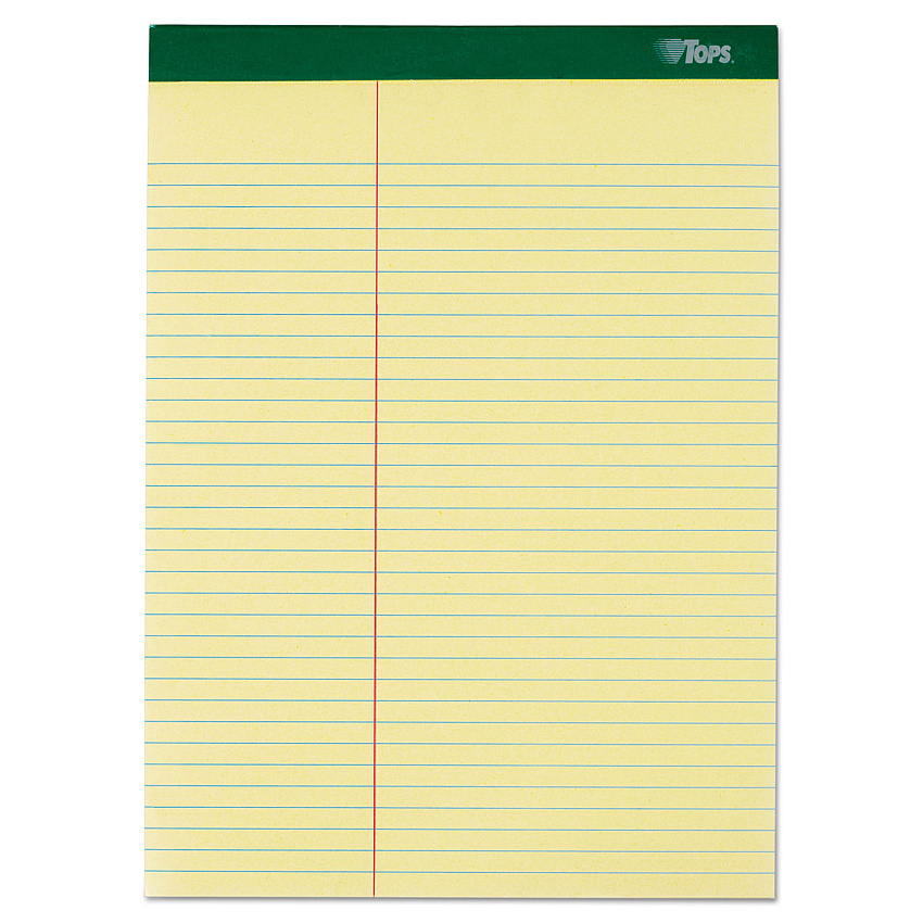 TOPS Double Docket Ruled Pads, Pitman Rule Variation (Offset Dividing Line - 3" Left), 100 Canary 8.5 x 11.75 Sheets, 6/Pack (63396)
