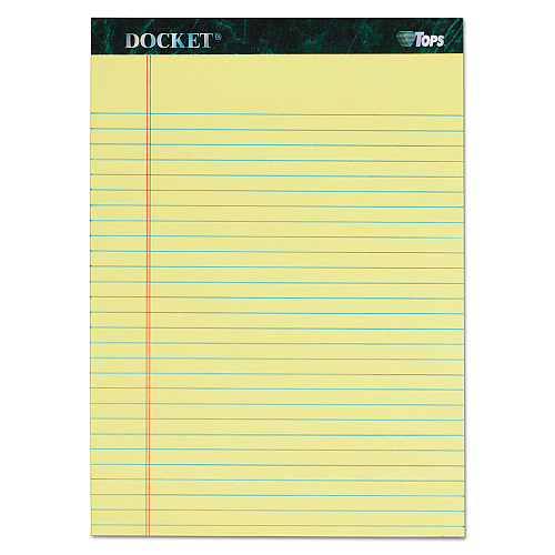 TOPS Docket Ruled Perforated Pads, Wide/Legal Rule, 50 Canary-Yellow 8.5 x 11.75 Sheets, 6/Pack (63406)