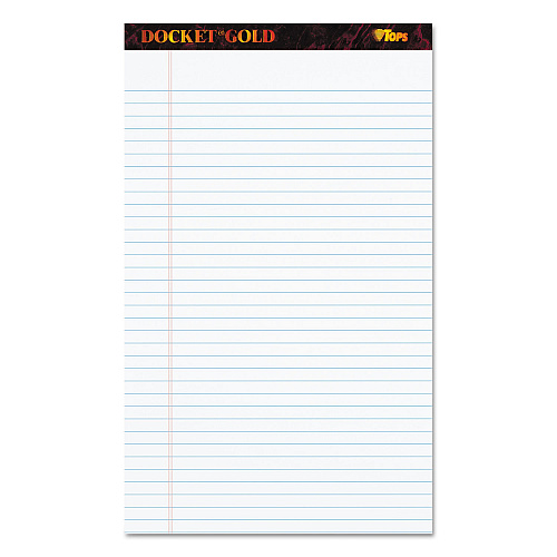 TOPS Docket Gold Ruled Perforated Pads, Wide/Legal Rule, 50 White 8.5 x 14 Sheets, 12/Pack (63990)