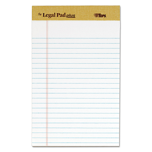 TOPS "The Legal Pad" Plus Ruled Perforated Pads with 40 pt. Back, Narrow Rule, 50 White 5 x 8 Sheets, Dozen (71500)