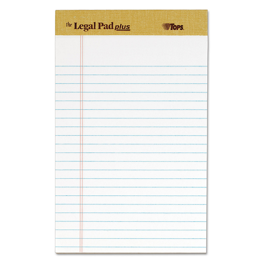 TOPS "The Legal Pad" Plus Ruled Perforated Pads with 40 pt. Back, Narrow Rule, 50 White 5 x 8 Sheets, Dozen (71500)