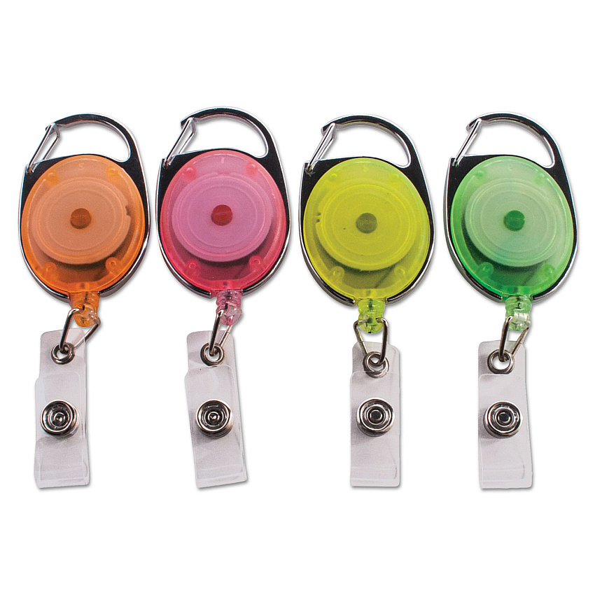 Advantus Carabiner-Style Retractable ID Card Reel, 30" Extension, Assorted Neon Colors, 20/Pack (91119)