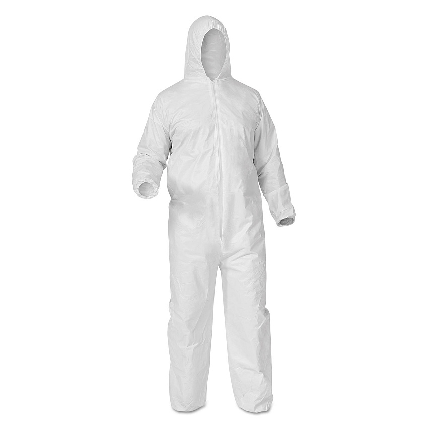 KleenGuard A35 Liquid and Particle Protection Coveralls, Zipper Front, Hooded, Elastic Wrists and Ankles, X-Large, White, 25/Carton (38939)