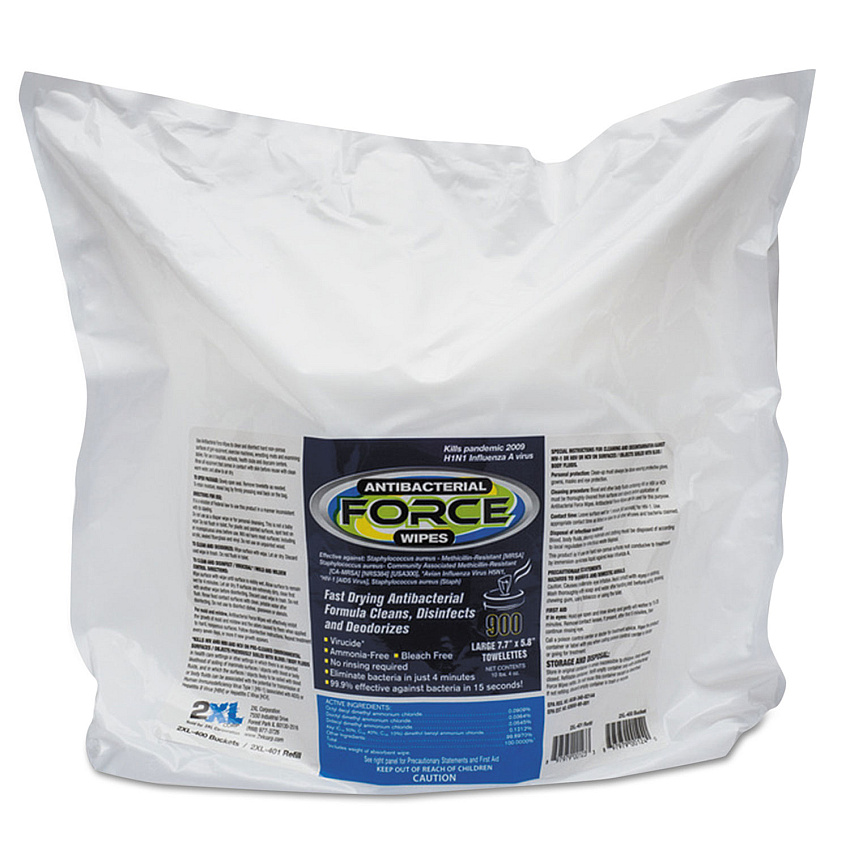2XL FORCE Disinfecting Wipes Refill, 1-Ply, 6 x 8, Unscented, White, 900/Pack, 4 Packs/Carton (L4014)