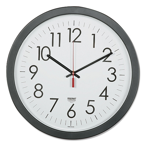 AbilityOne 6645016237483 SKILCRAFT Quartz Wall Clock, 14.5" Overall Diameter, Black Case, 1 AA (sold separately)