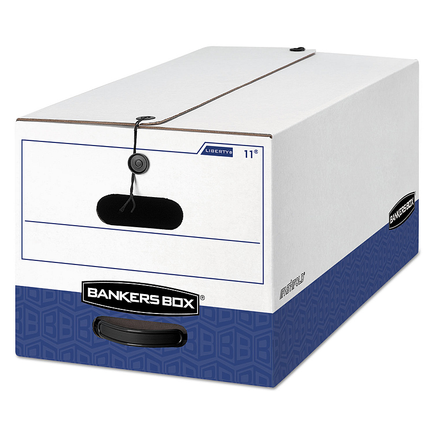 Bankers Box LIBERTY Heavy-Duty Strength Storage Boxes, Letter Files, 12.25" x 24.13" x 10.75", White/Blue, 12/Carton (00011)
