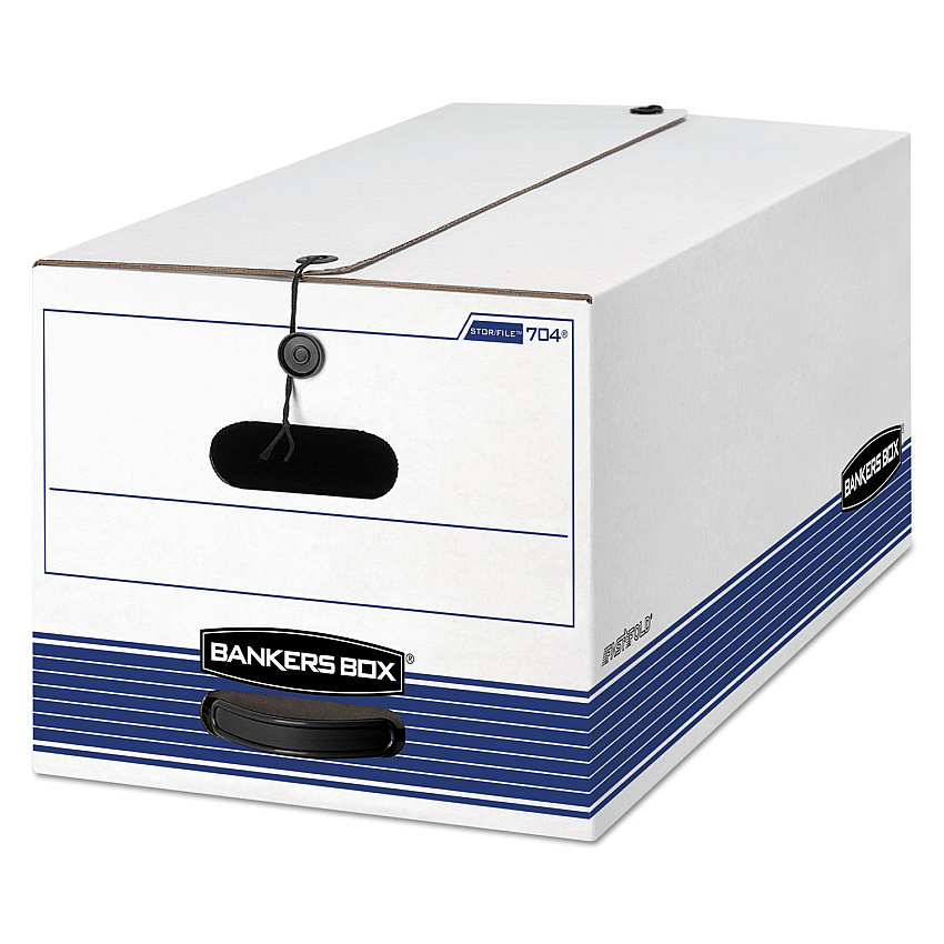 Bankers Box STOR/FILE Medium-Duty Strength Storage Boxes, Letter Files, 12.25" x 24.13" x 10.75", White/Blue, 12/Carton (00704)