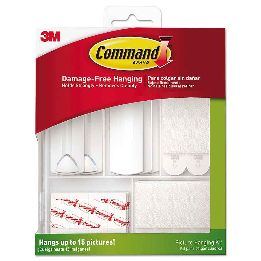 Command Picture Hanging Kit, Assorted Sizes, Plastic, White/Clear, 1 lb; 4 lb; 5 lb Capacities 38 Pieces/Pack (17213ES)