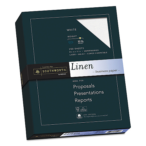 Southworth 25% Cotton Linen Business Paper, 32 lb Bond Weight, 8.5 x 11, White, 250/Pack (J558C)