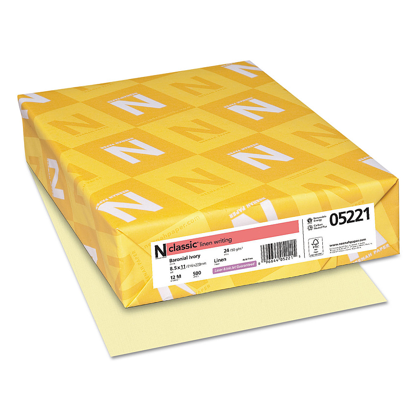 Neenah Paper CLASSIC Linen Stationery, 24 lb Bond Weight, 8.5 x 11, Baronial Ivory, 500/Ream (05221)