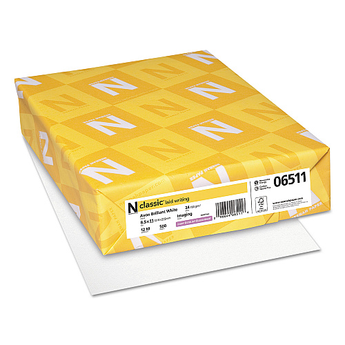 Neenah Paper CLASSIC Laid Stationery, 93 Bright, 24 lb Bond Weight, 8.5 x 11, Avon White, 500/Ream (06511)