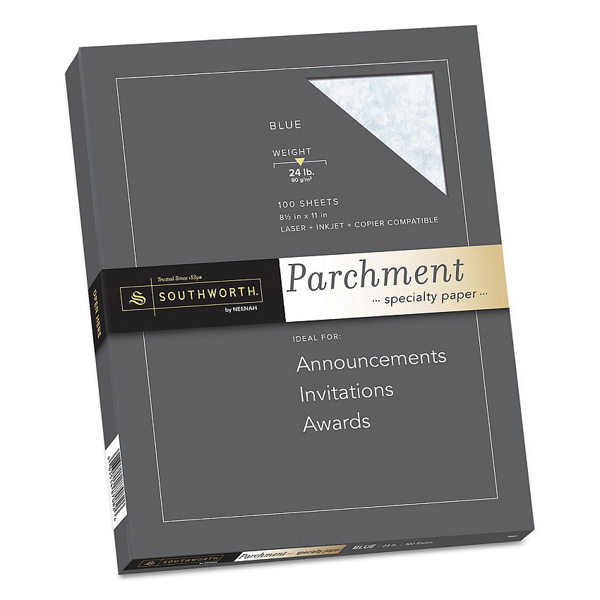 Southworth Parchment Specialty Paper, 24 lb Bond Weight, 8.5 x 11, Blue, 100/Box (P964CK336)