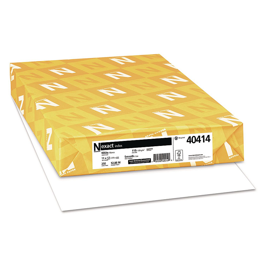 Neenah Paper Exact Index Card Stock, 92 Bright, 110 lb Index Weight, 11 x 17, White, 250/Pack (40414)