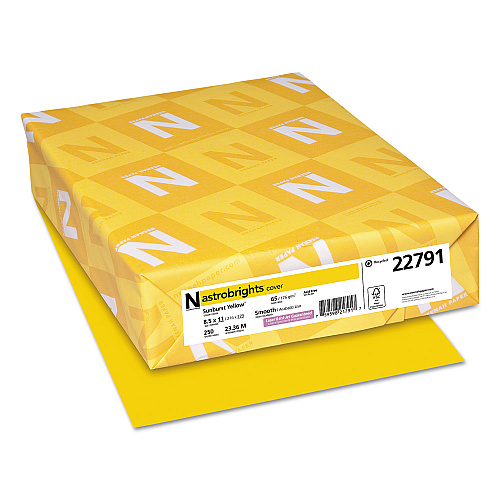 Astrobrights Color Cardstock, 65 lb Cover Weight, 8.5 x 11, Sunburst Yellow, 250/Pack (22791)