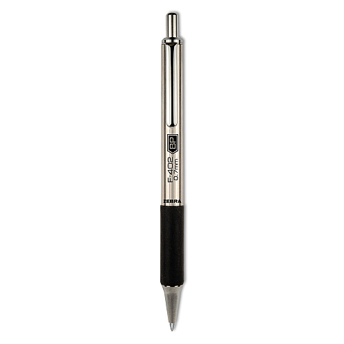 Zebra F-402 Ballpoint Pen, Retractable, Fine 0.7 mm, Black Ink, Stainless Steel/Black Barrel (29210)