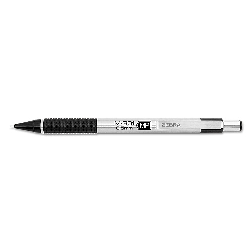 Zebra M-301 Mechanical Pencil, 0.5 mm, HB (#2), Black Lead, Silver/Black Barrel, Dozen (54010)