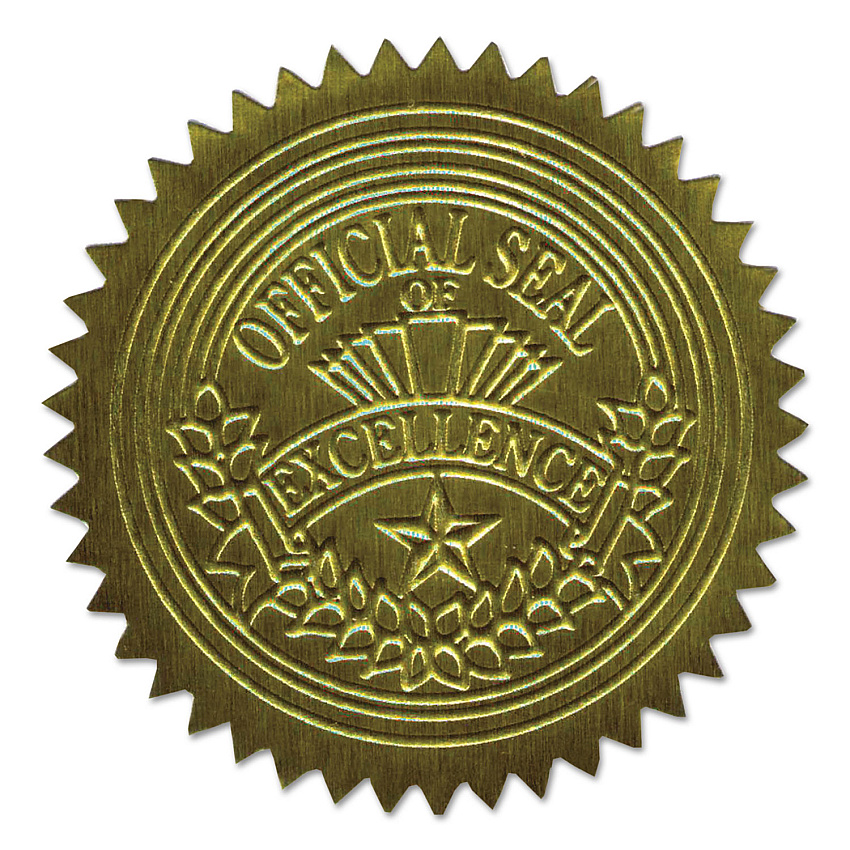 Geographics Self-Adhesive Embossed Seals, 2" dia, Gold, 20/Sheet, 5 Sheets/Pack (20014)