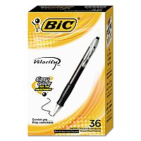 BIC Velocity Easy Glide Ballpoint Pen Value Pack, Retractable, Medium 1 mm, Black Ink, Black Barrel, 36/Pack (VLG361BK)