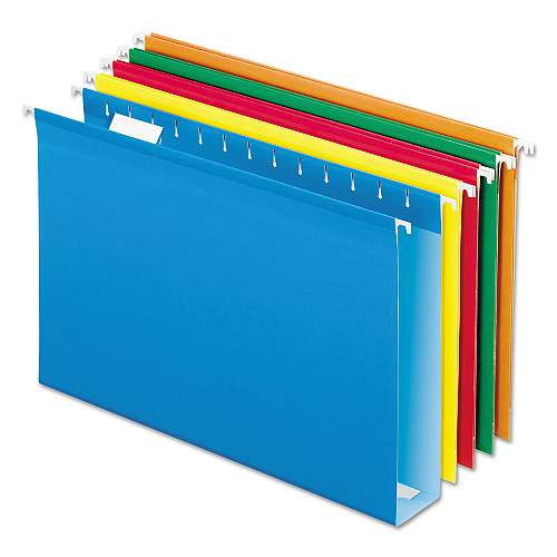Pendaflex Extra Capacity Reinforced Hanging File Folders with Box Bottom, 2" Capacity, Legal Size, 1/5-Cut Tabs, Assorted Colors,25/BX (4153X2ASST)
