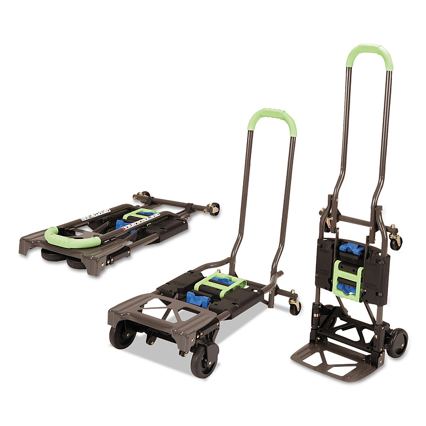 COSCO 2-in-1 Multi-Position Hand Truck and Cart, 300 lbs, 16.63 x 12.75 x 49.25, Black/Blue/Green (12222PBG1E)