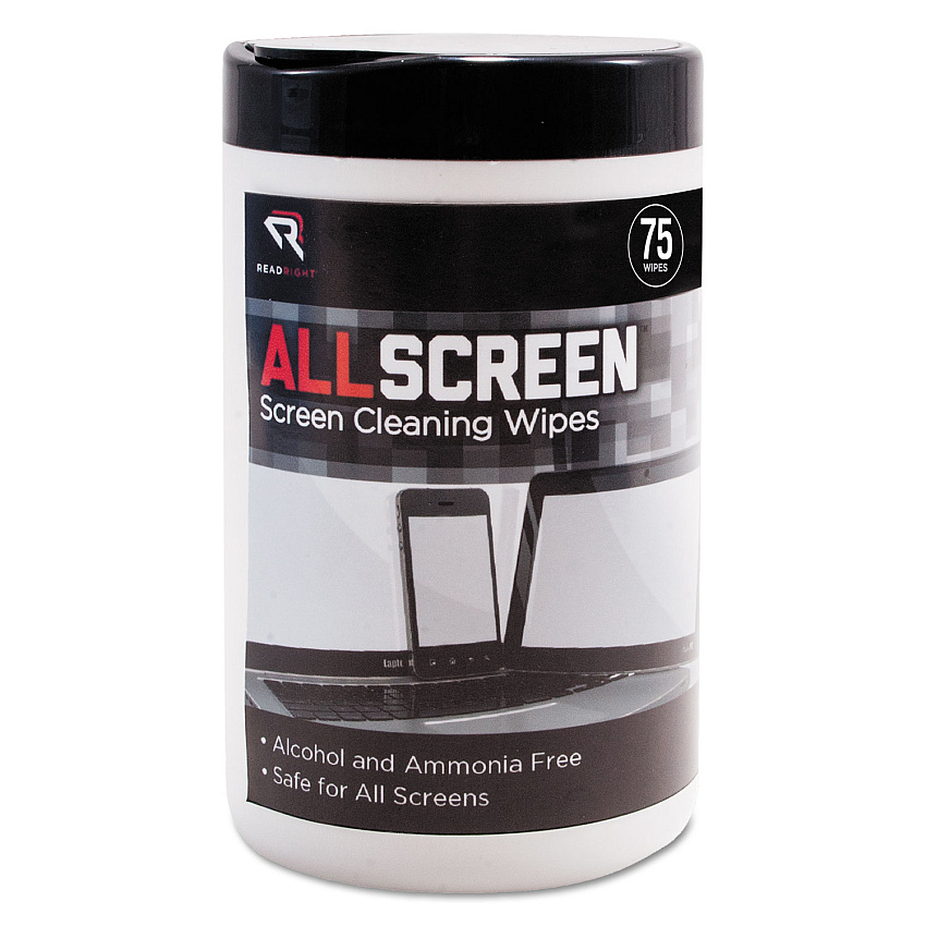 Read Right AllScreen Screen Cleaning Wipes, 1-Ply, 6 x 6, Unscented, White, 75/Tub (RR15045)