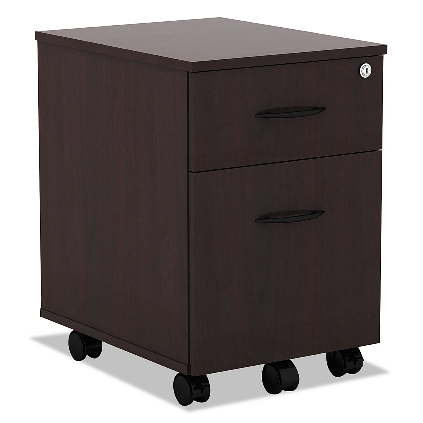 Alera Valencia Series Mobile Pedestal, Left or Right, 2-Drawers: Box/File, Legal/Letter, Mahogany, 15.88" x 19.13" x 22.88" (ALEVABFMY)