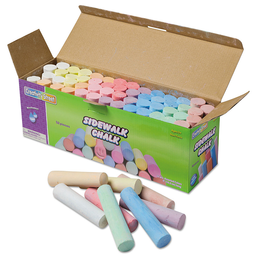 Creativity Street Sidewalk Chalk, Jumbo Stick, 4" x 1" Diameter, 12 Assorted Colors, 52/Set (1752)