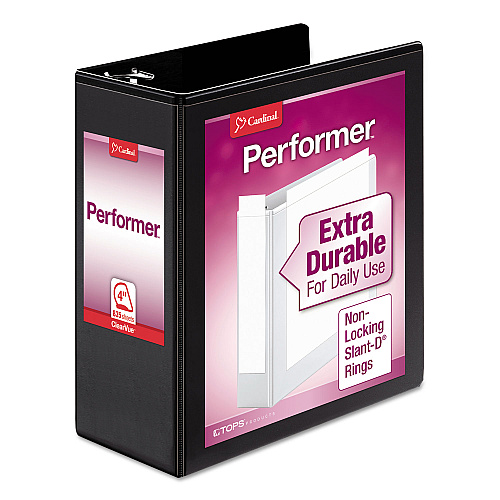 Cardinal Performer ClearVue Slant-D Ring Binder, 3 Rings, 4" Capacity, 11 x 8.5, Black (17811)