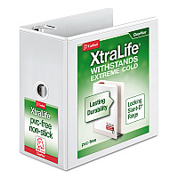 Cardinal XtraLife ClearVue Non-Stick Locking Slant-D Ring Binder, 3 Rings, 6" Capacity, 11 x 8.5, White (26360)