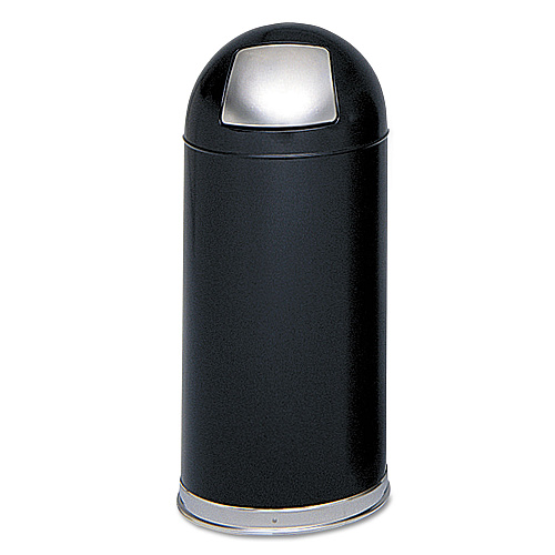 Safco Dome Top Receptacle with Spring-Loaded Door, 15 gal, Steel, Black (9636BL)