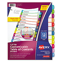 Avery Customizable TOC Ready Index Multicolor Tab Dividers, 12-Tab, 1 to 12, 11 x 8.5, White, Contemporary Color Tabs, 1 Set (11843)