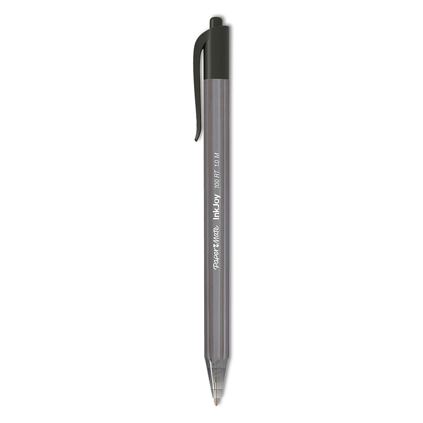 Paper Mate InkJoy 100 RT Ballpoint Pen, Retractable, Medium 1 mm, Black Ink, Smoke/Black Barrel, 20/Pack (1951395)